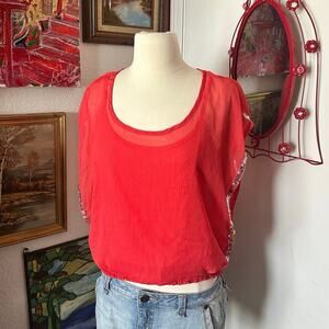 sewn with love red sheer sequin top